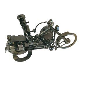 Handcrafted Welding Artwork Metal Motorcycle Sculpture Black Bolts Wrought Iron